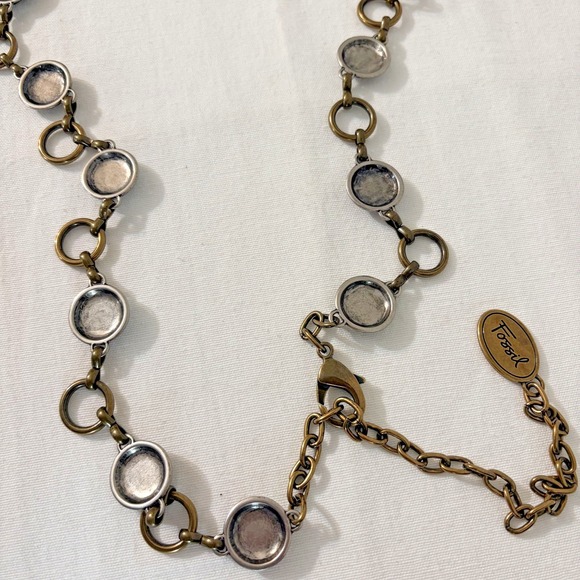 Fossil Silvertone Brasstone Chain Metal Belt Medallion Extender 36 up 42 inches - Picture 6 of 6